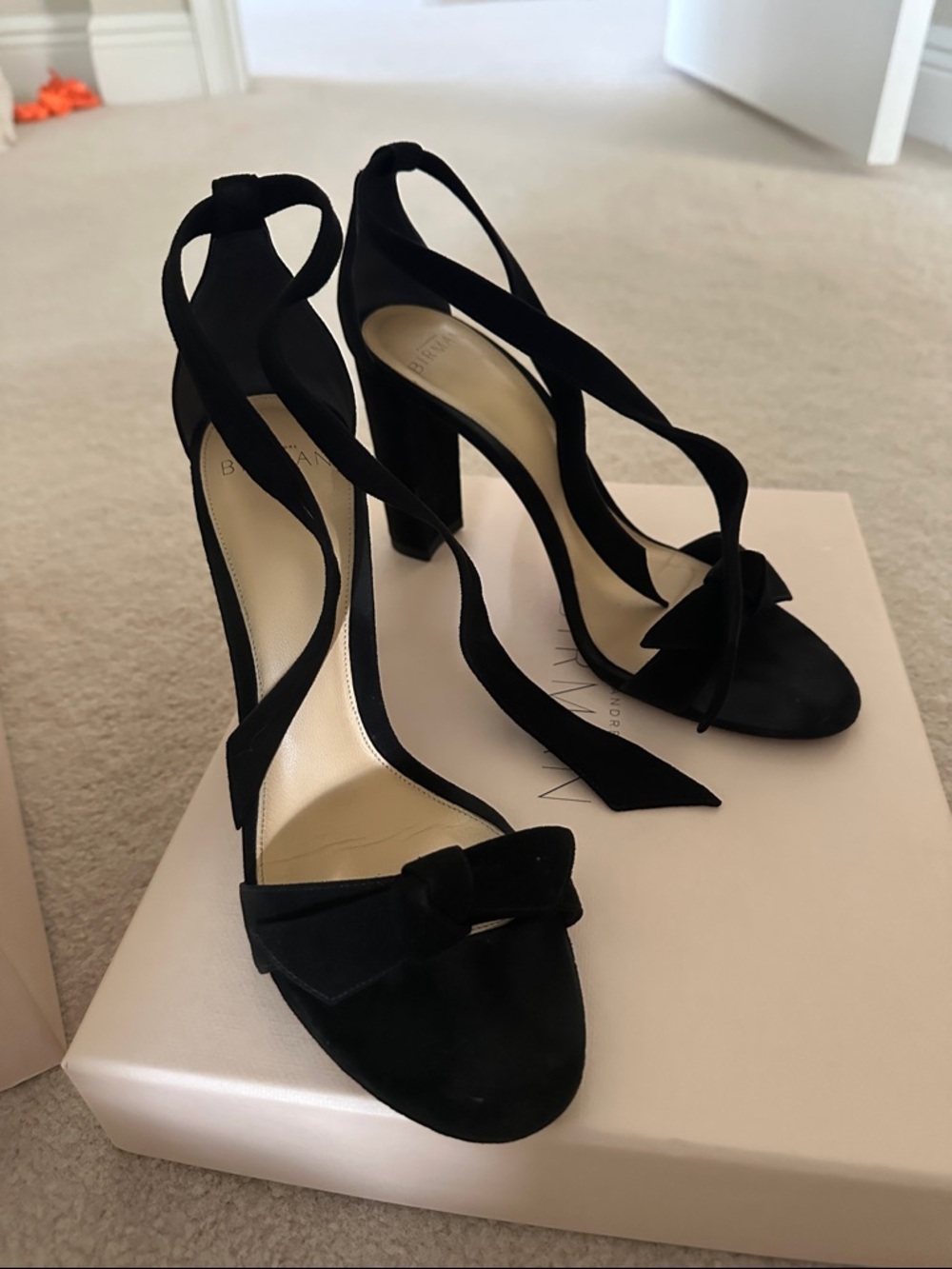Alexandre Birman Black Suede Clarita Block 90 Heels